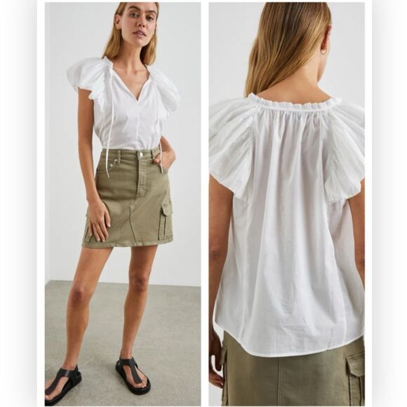 Rails Tops - Rails Karysa White Flutter Sleeve Blouse in White Size Medium NWT $178
